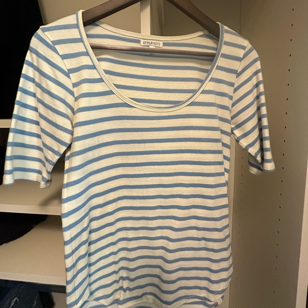 STYLEMINT COTTON BLUE/WHITE STRIPE T-SHIRT SIZE S